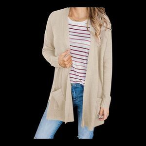 MEROKEETY Waffle Knit Cardigan Open Front Sweater Coat NWT Pockets Longline M